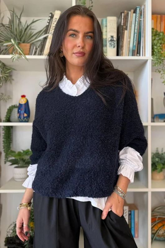 Lola Boucle Slouch Knit Navy